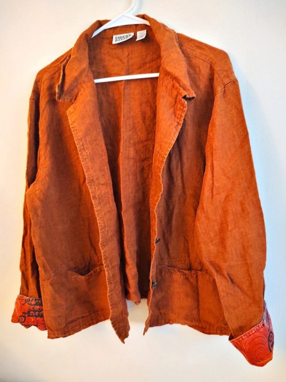 Chico's Design Linen Embroidered Cuff Jacket Size 3